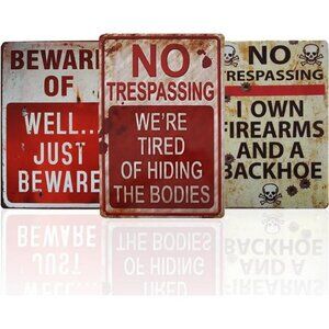 3 PCS Retro Halloween Decor Indoor&Outdoor Warning Signs No Trespassing